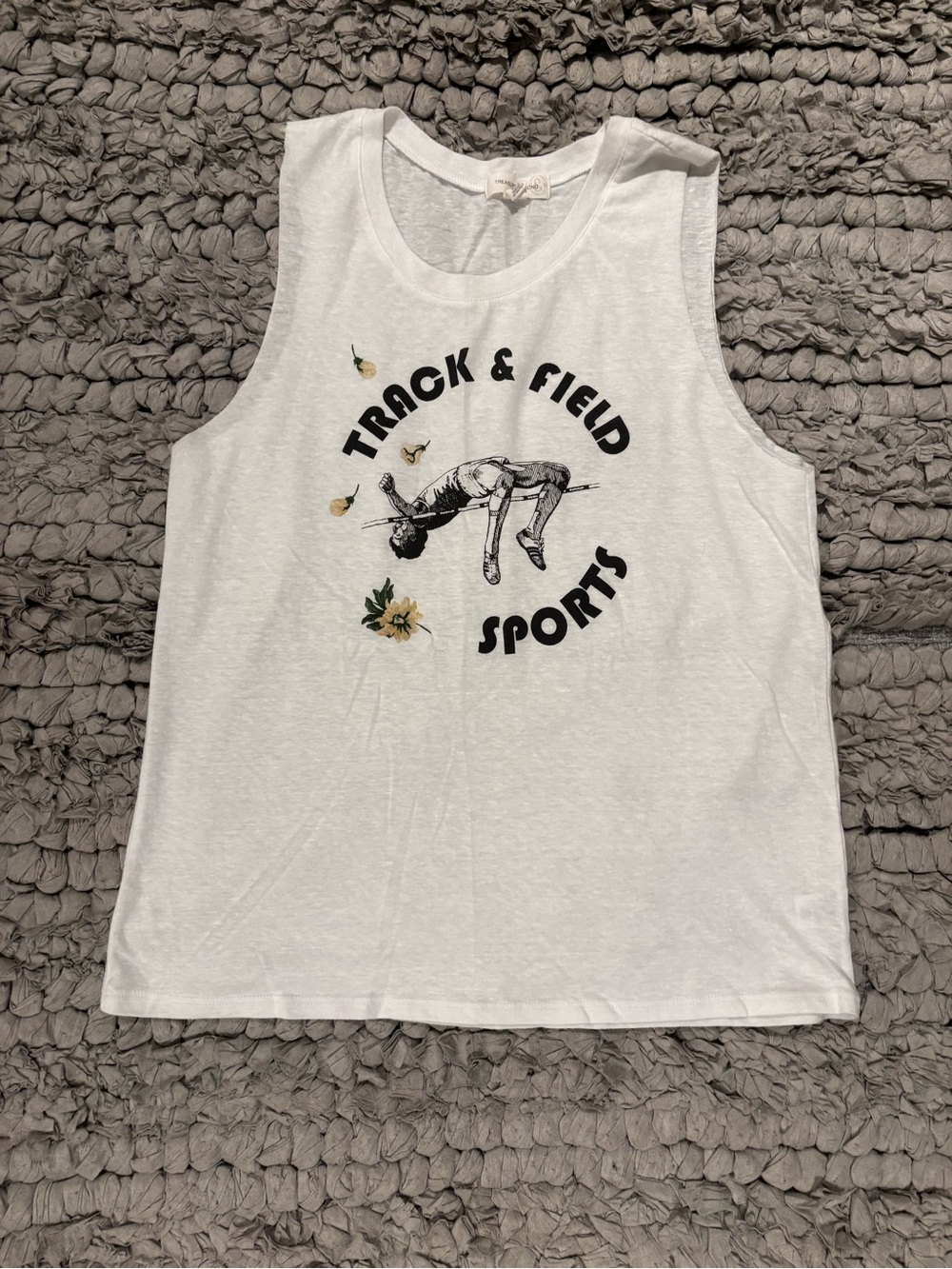 Treasure & Bond Track & Field Sports White Crewneck Raw Hem Muscle Tee